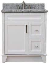 31" Single Sink Vanity, White Finish With Gray Granite With Oval Sink