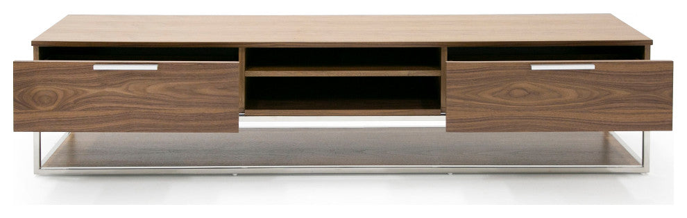 Modrest Heloise Modern Walnut and Stainless Steel TV Stand