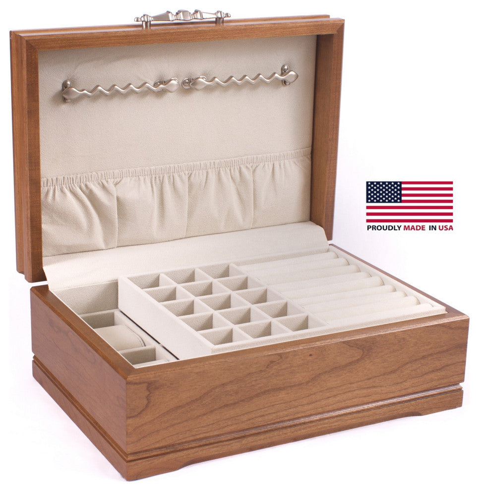 Jewel Chest, Solid American Cherry Hardwood With English Walnut Finish