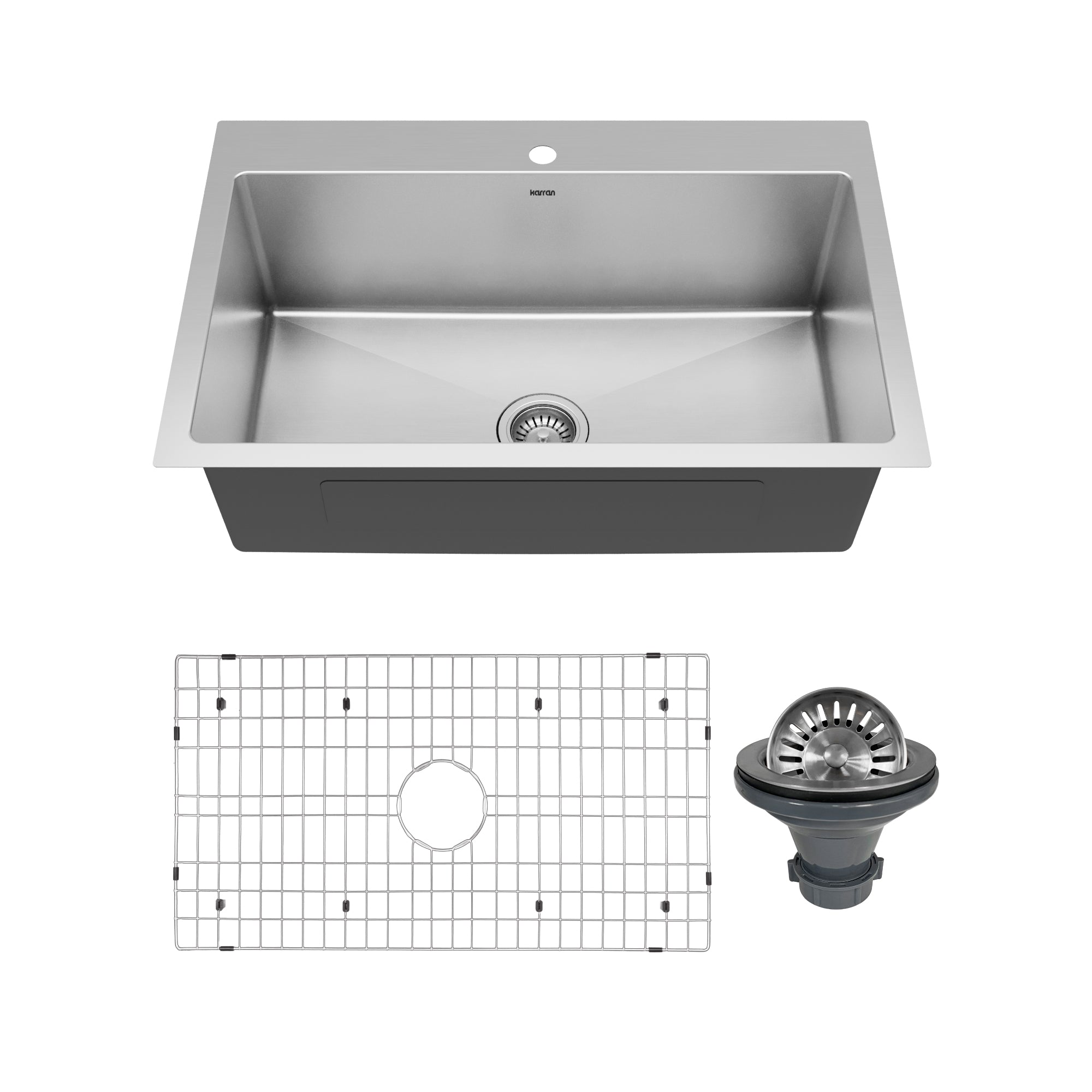 Karran 33" Top Mount Single Bowl Stainless Steel Kitchen Sink Kit
