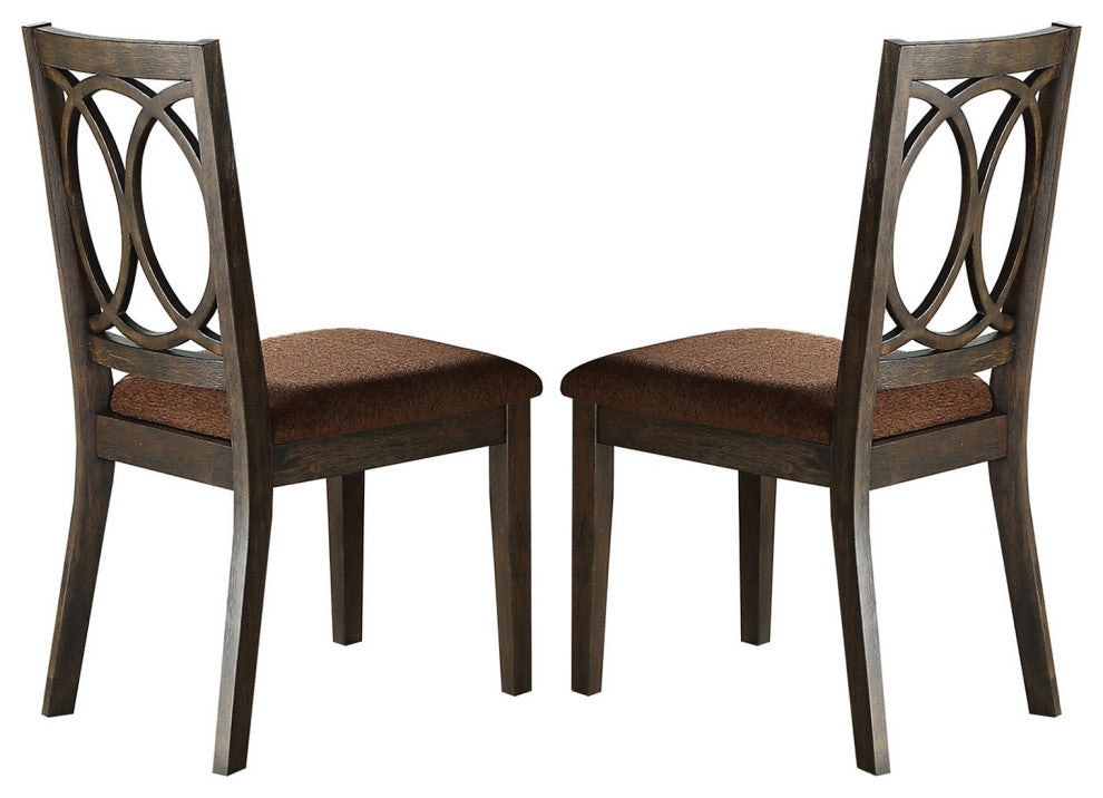 Set of 2 Upholstered Side Chair, Brown/Espresso Finish