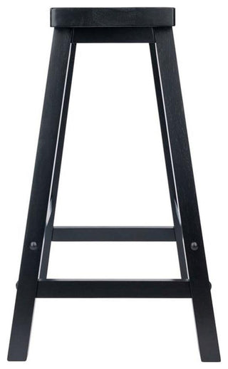Pemberly Row 24" Transitional Solid Wood Saddle Seat Bar Stool in Black