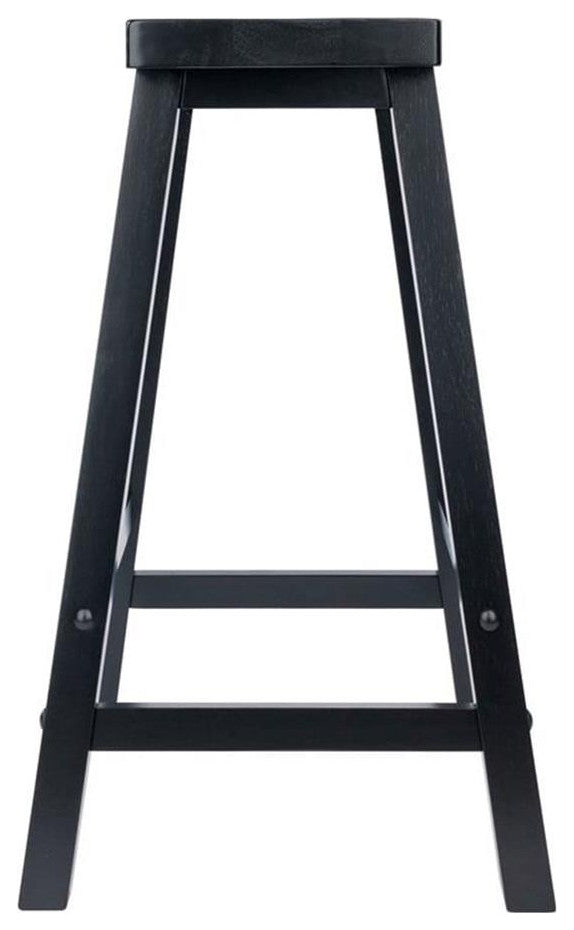 Pemberly Row 24" Transitional Solid Wood Saddle Seat Bar Stool in Black