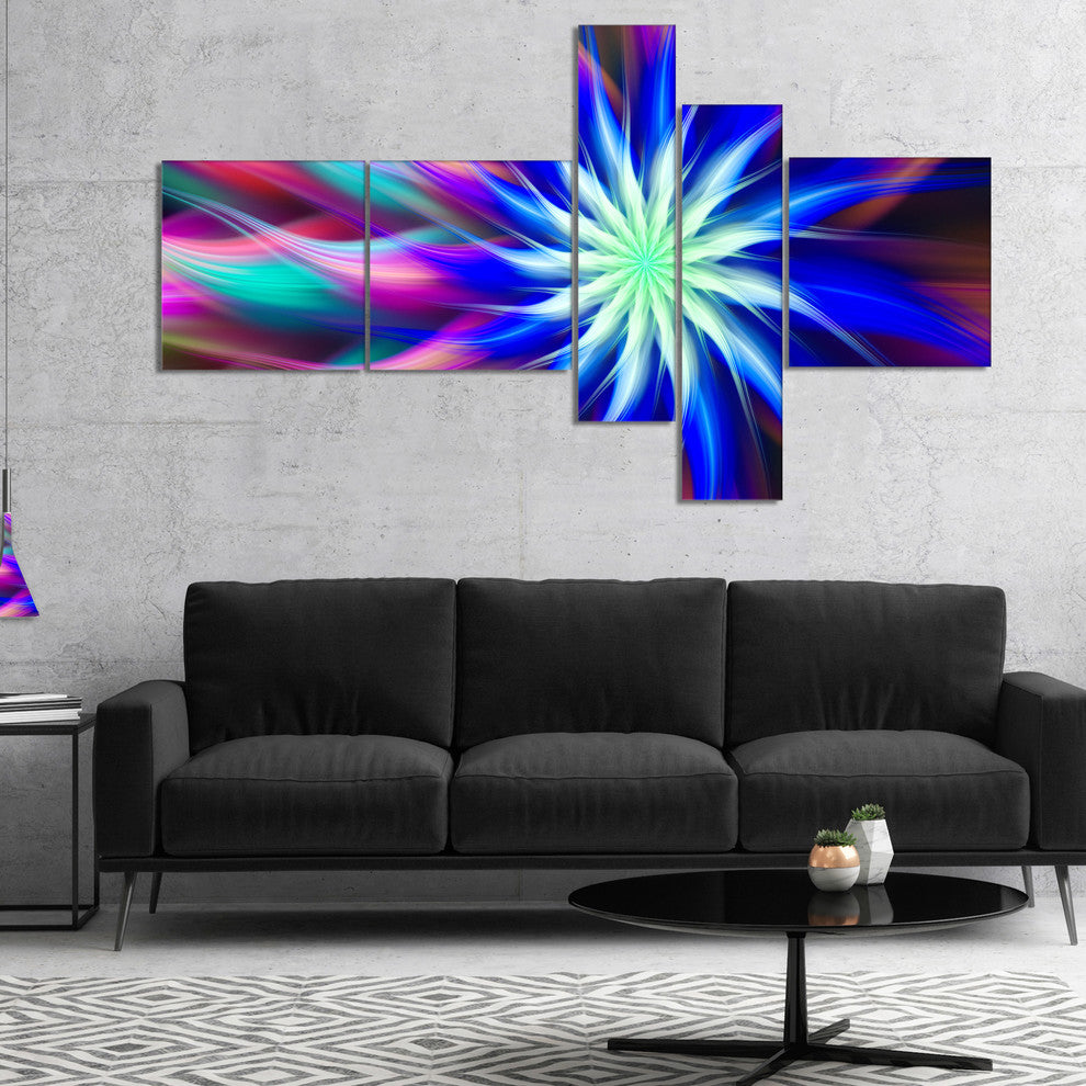 Dance of Bright Spiral Blue Flower, Floral Canvas Art Print, 60"x32", 5 panels