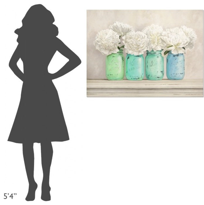 "Peonies in Mason Jars" Stretched Canvas Giclee by Jenny Thomlinson, 40x30"