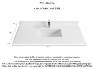 Boston 48 Single Sink Bath Vanity in White 1.5" White Quartz