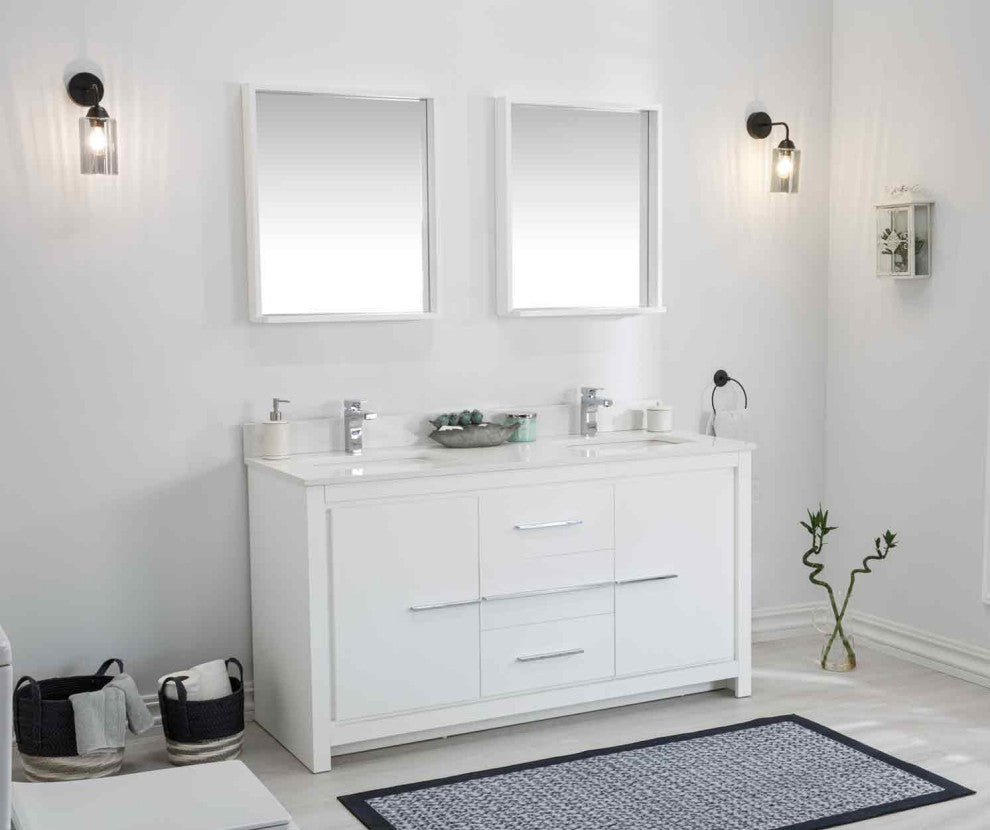 Mila Collection 60" Bathroom Vanity With Sink, Mirror, Countertop, Snow White
