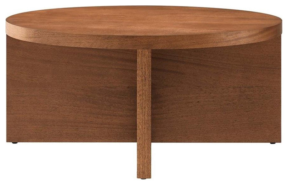 Modway Silas Round Modern Wood Coffee Table with X-Shaped Base in Walnut