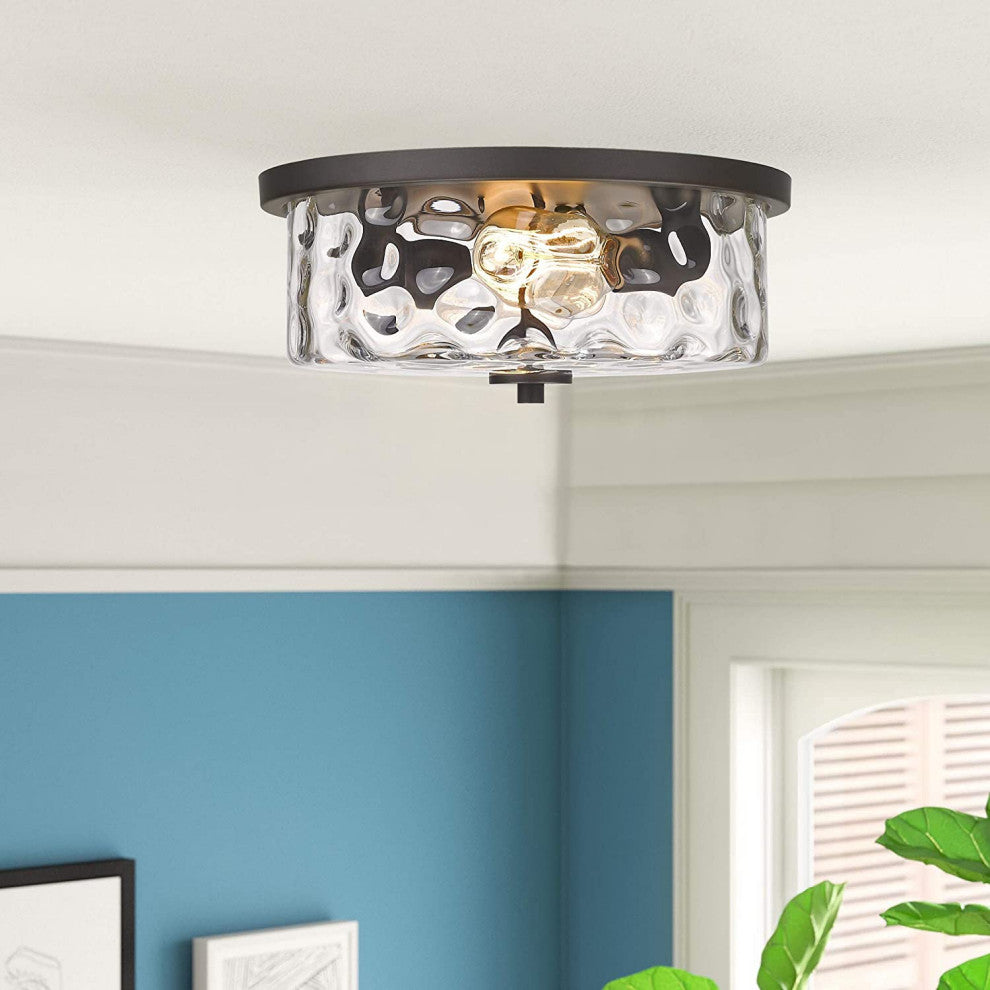 2 Light Flush Mount, Industrial Glass Ceiling Light Fixture