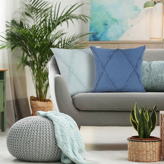 Boho Diamond Tufted Cotton Throw Pillow, Cobalt Blue, 18" X 18"