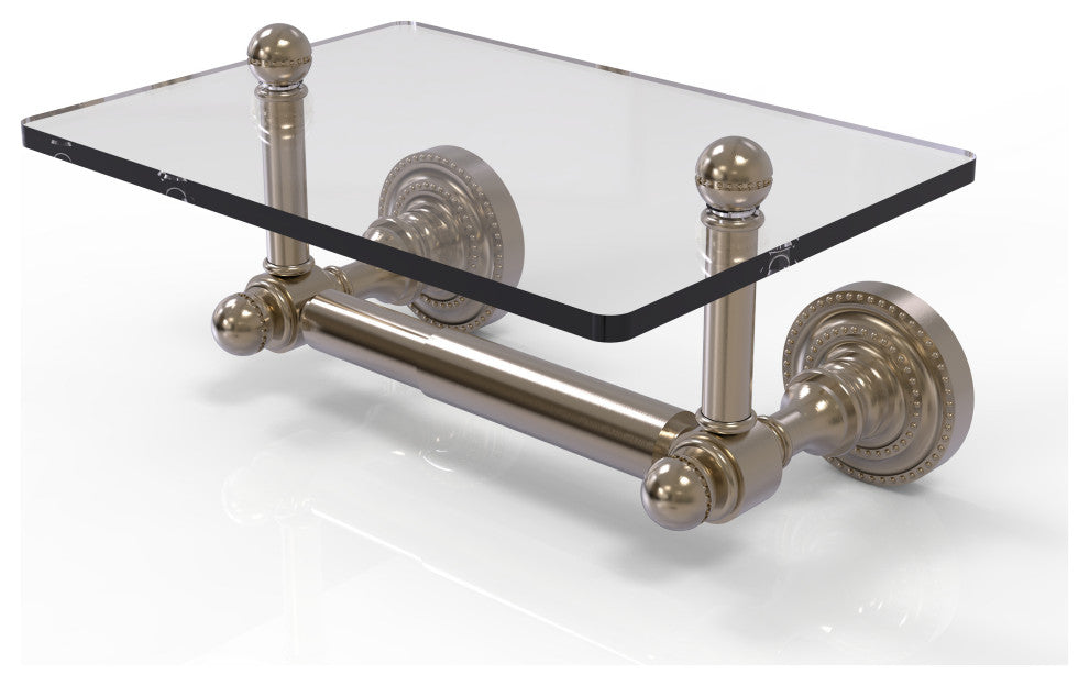 Dottingham Two Post Toilet Tissue Holder with Glass Shelf, Antique Pewter