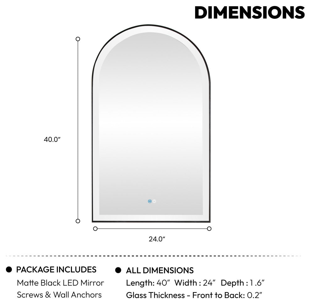 Estartit Oval LED Wall Mount Mirror, Brushed Black, 24" W X 40" H