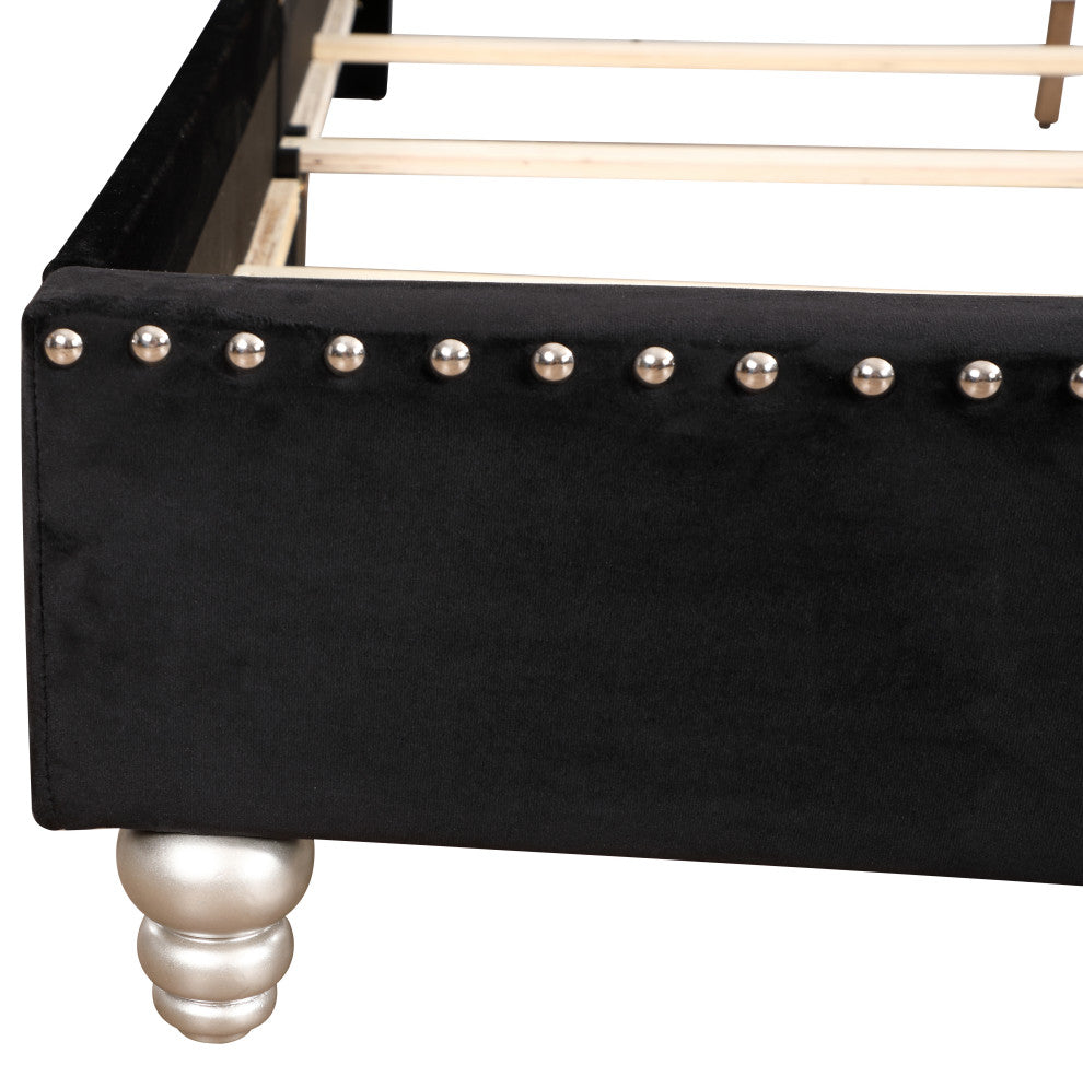 Princeton Tufted Upholstered Suede Bed, Black, King