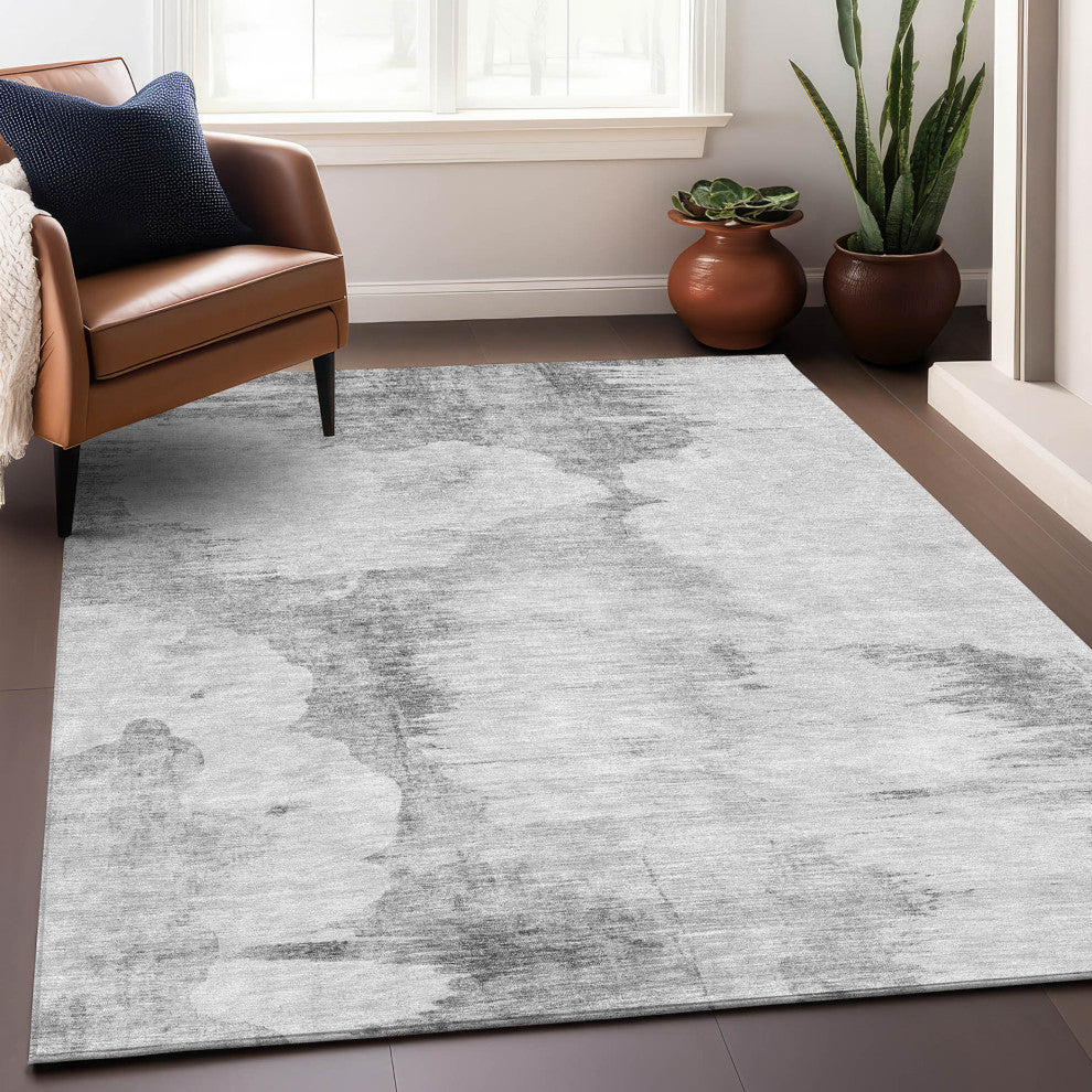 Premium Machine Washable Mayfield AMF710 Silver 9' x 12' Rug