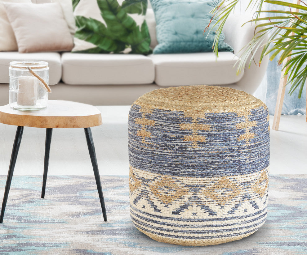 Geometric Natural Jute Pouf
