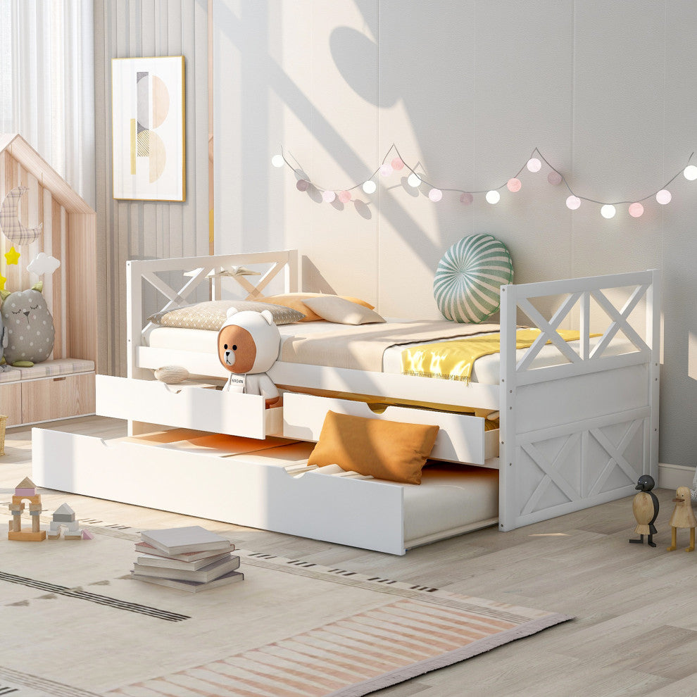 Gewnee Multi-Functional Daybed with Drawers and Trundle in White