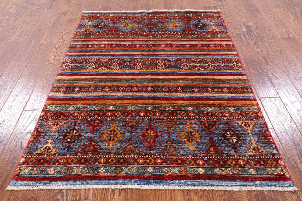 4' 2" X 5' 9" Handmade Khorjin Super Kazak Wool Rug Q5361
