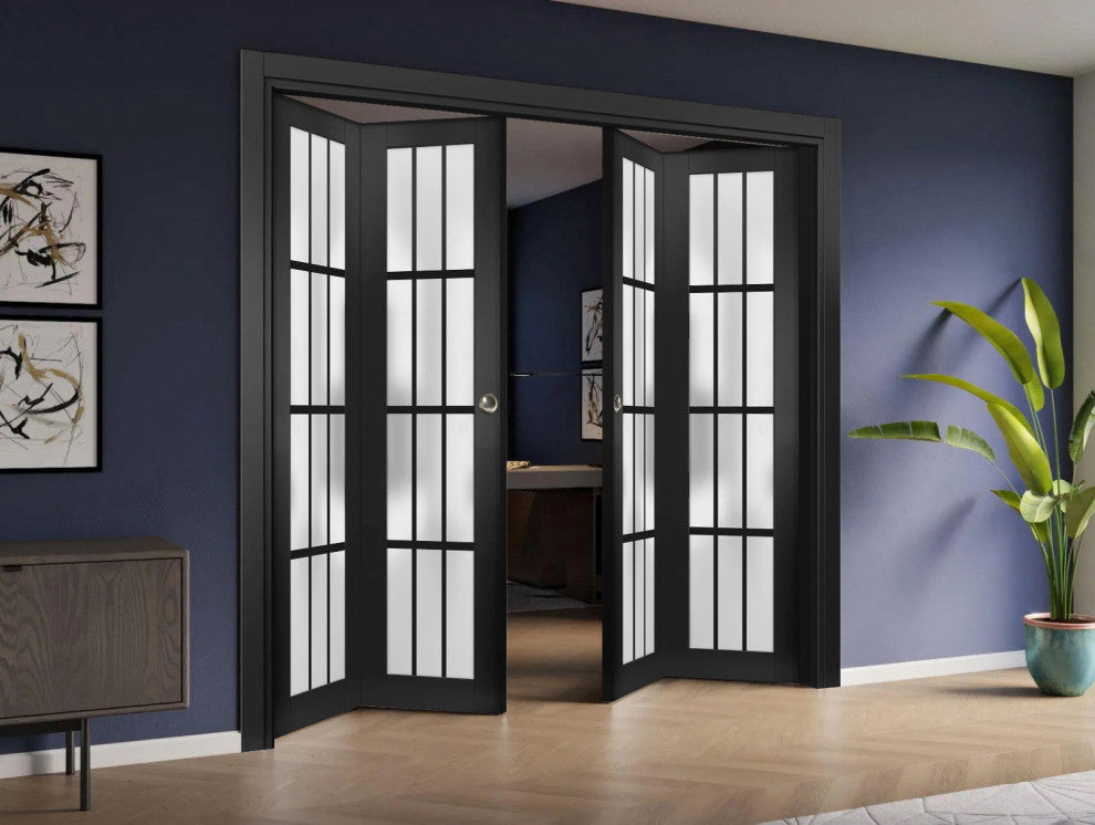 Slab Barn Door 42 x 96, Felicia 3312 Matte Black Frosted Glass, Sliding