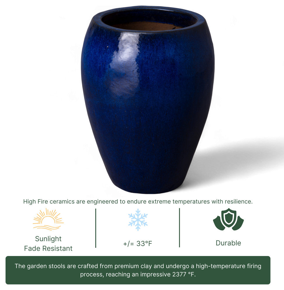 30 In. Blue Round Ceramic Tapered Planter