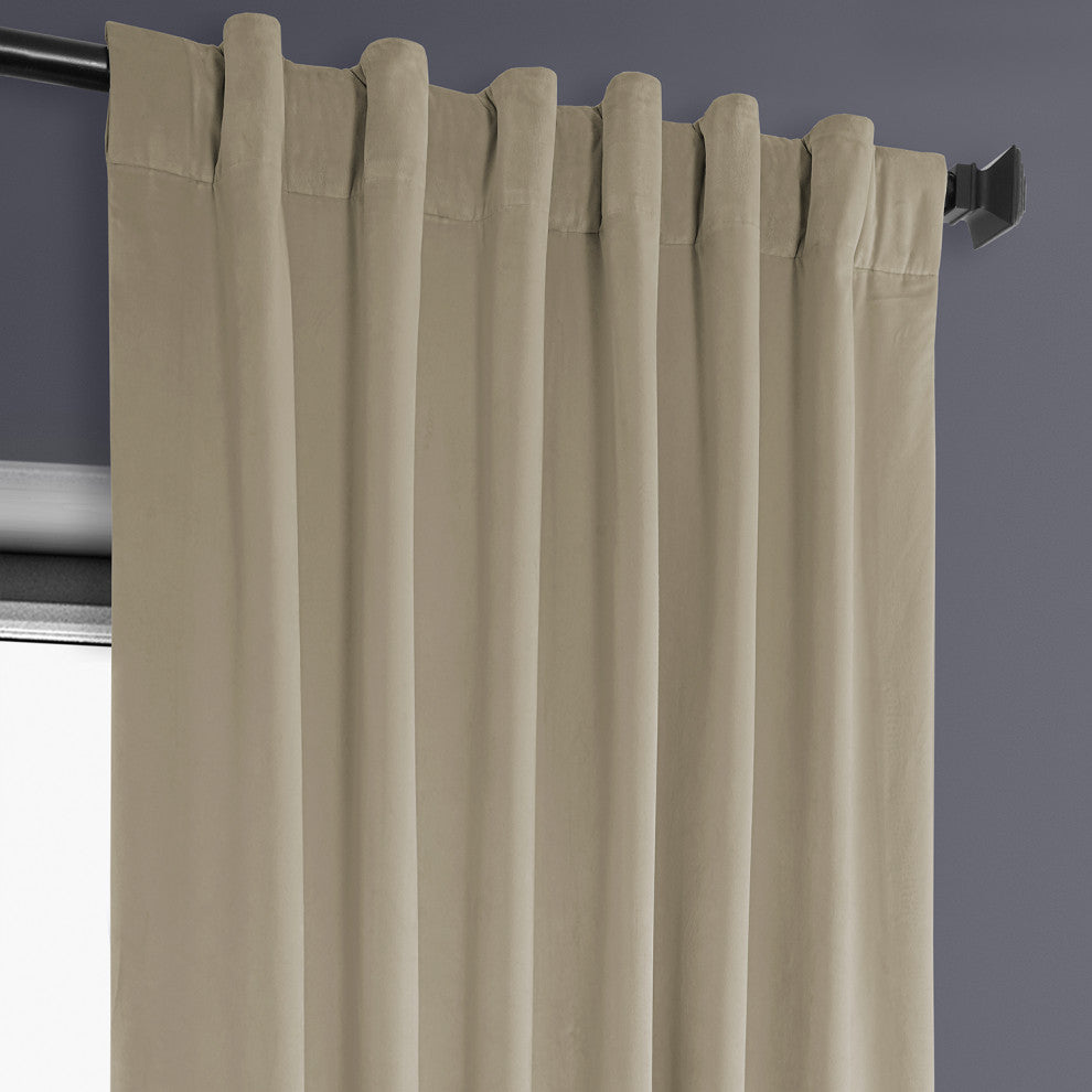 Heritage Plush Velvet Curtain Single Panel, Light Beige, 50"x84"