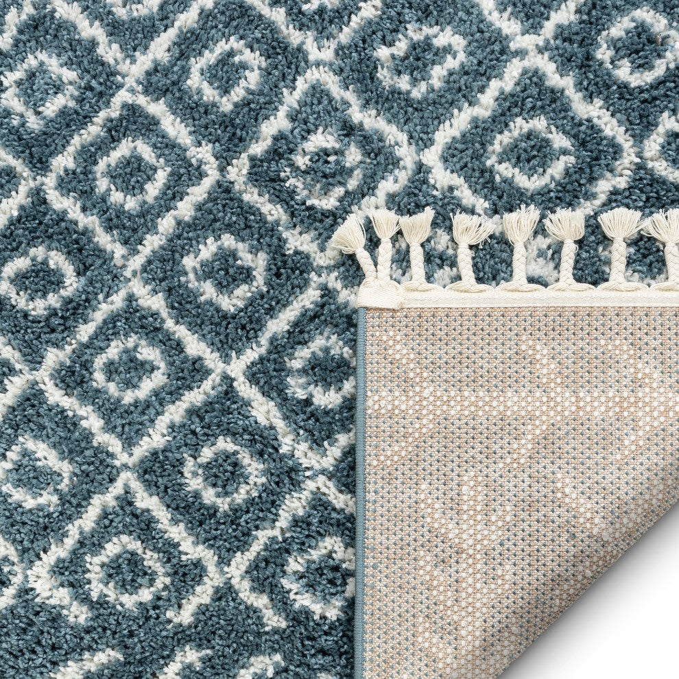Well Woven Cabana Tribal Geometric Shag Agata 5'3"x7'3" Light Blue Area Rug