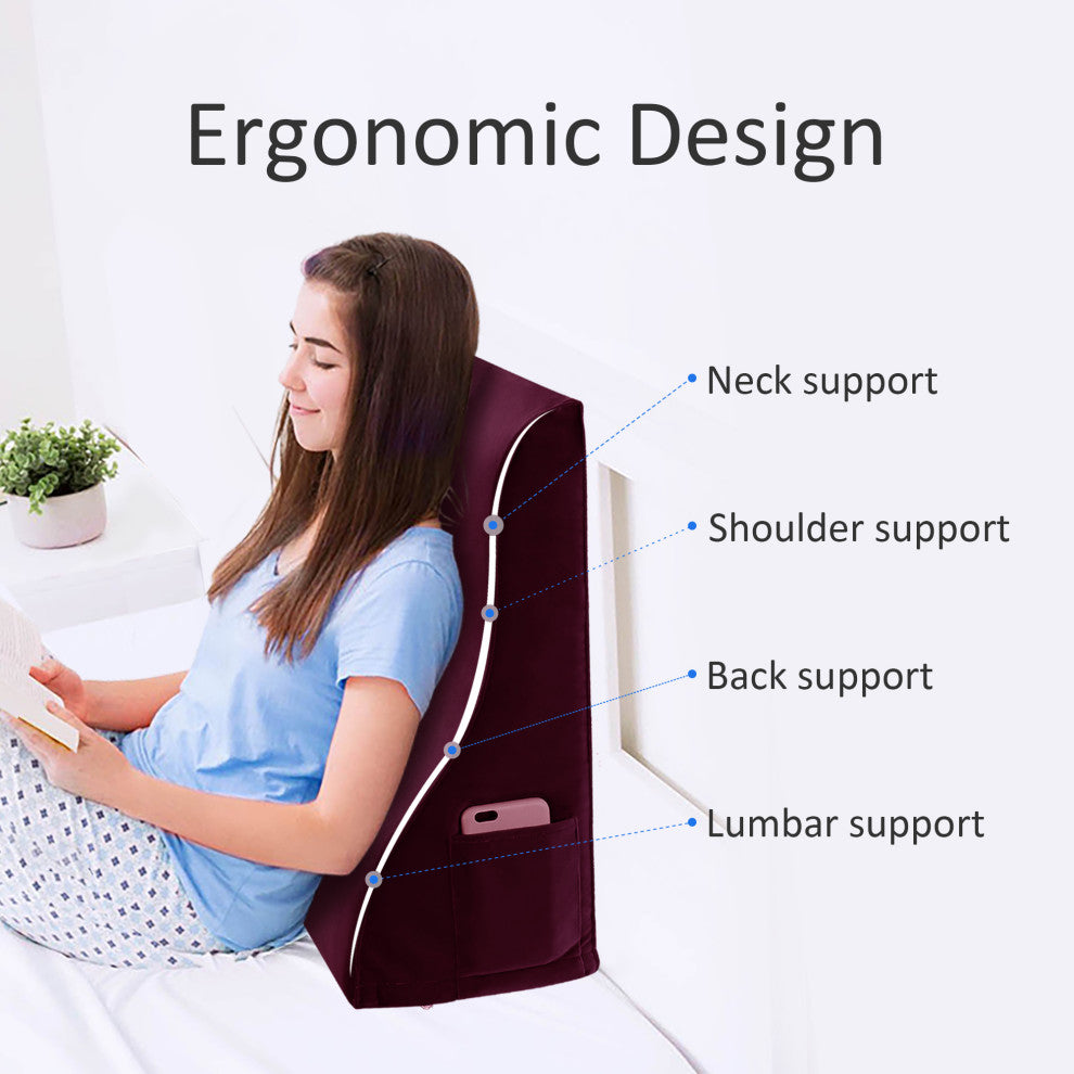 Reading Pillow Bed Foam Wedge Adult for Back Support, Wine Red, 18x9x21