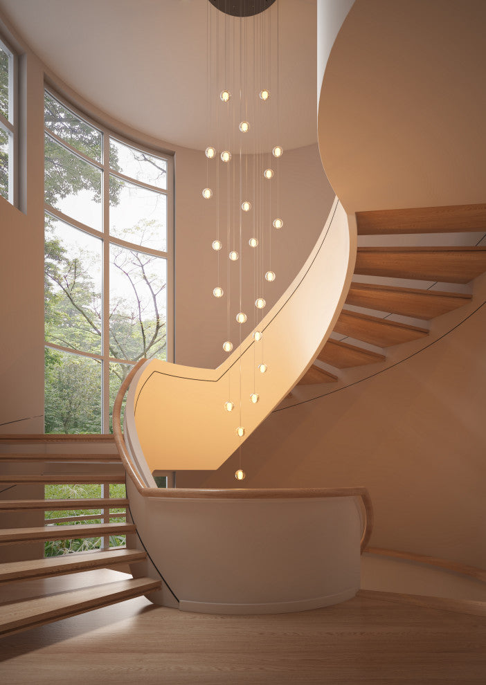 Modern Crystal Ball Long Raindrop Chandelier for Entrance Foyer Staircase, 24-Light