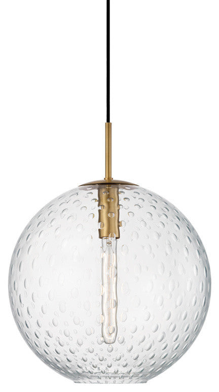 Rousseau, 1 Light, Large Pendant, Aged Brass Finish, Clear Glass