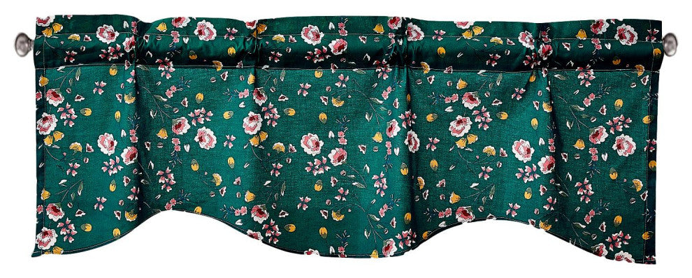Wild Flowers Green Floral Garden Window Curtain Valance, 18"x52"