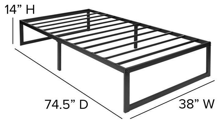 14" Metal Platform Bed Frame, 12" Pocket Spring Mattress & Memory Foam Topper, Black, Twin