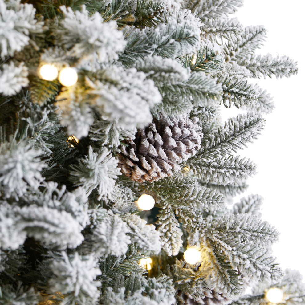 7.5' Flocked Alaskan Pre-Lit Faux Xmas Tree 350 Lights & 2155 Bendable Branches
