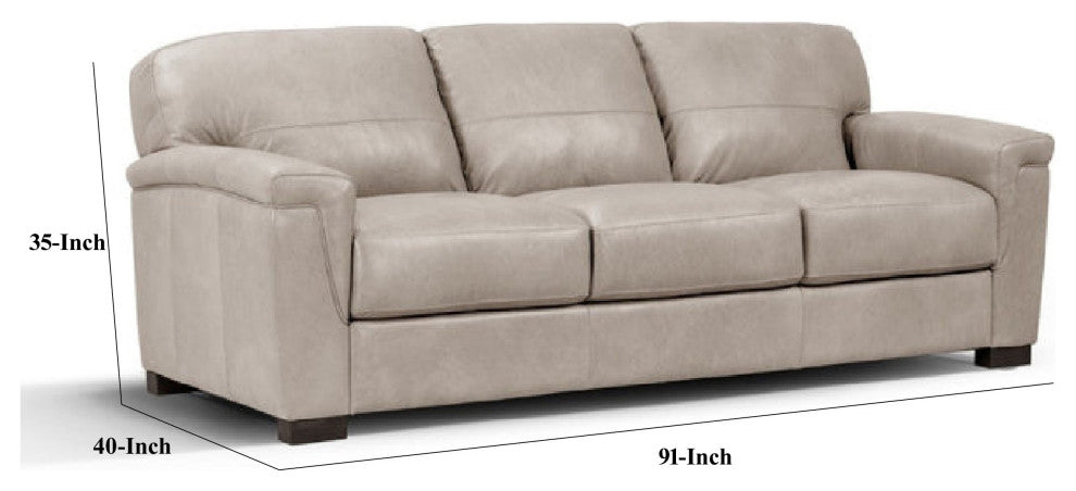 Benzara BM275694 91" Sofa, T Cushion Back, Beige Genuine Leather, Padded Arms