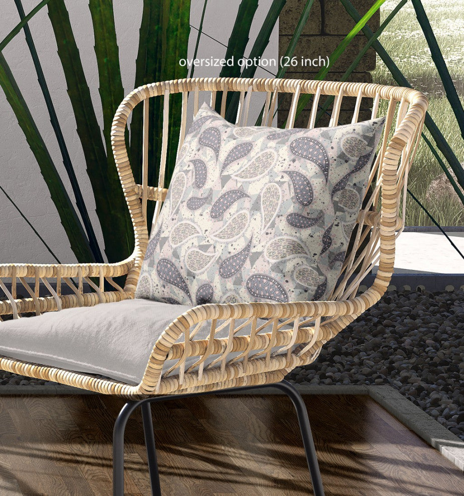 18" Gray Turquoise Boho Paisley Indoor Outdoor Throw Pillow