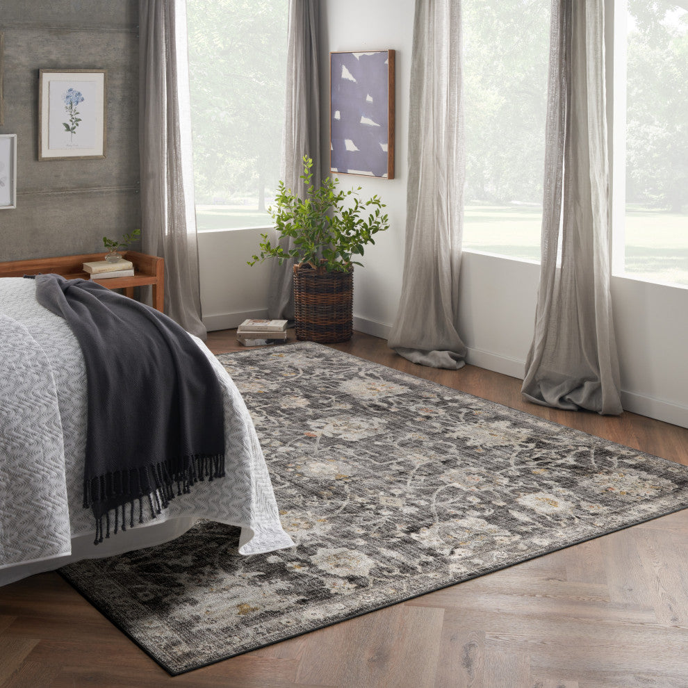 Nourison Oushak Home 7' x 10' Charcoal Vintage Indoor Rug