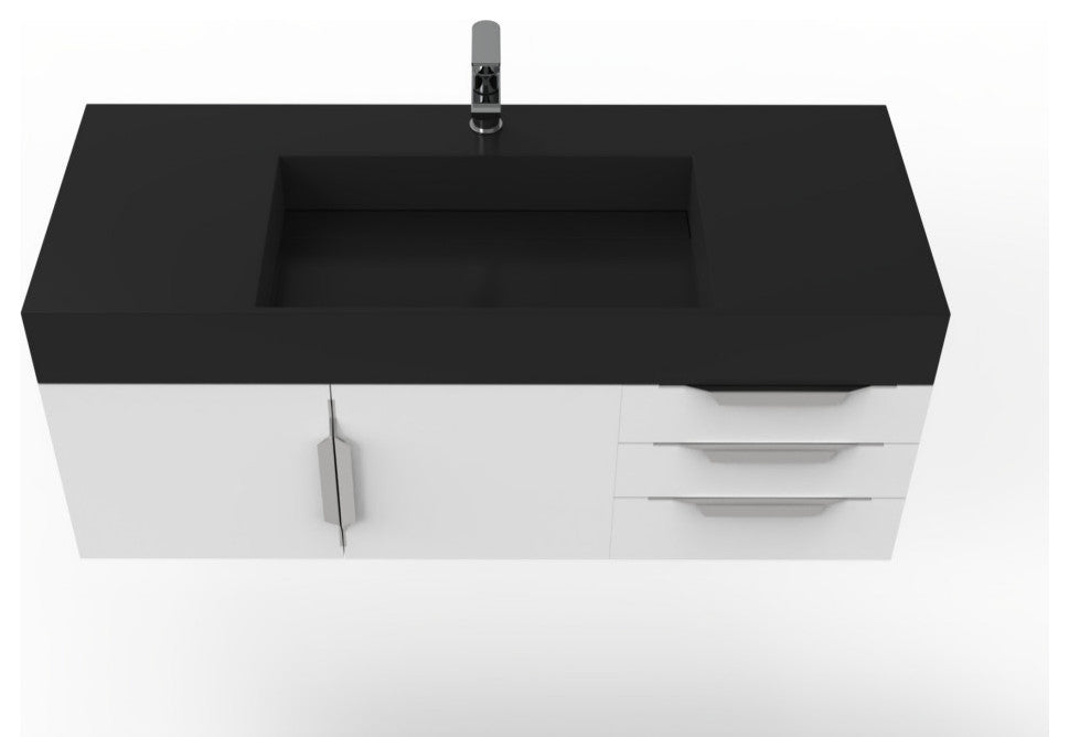 CastelloUSA Amazon 48" Wall Mounted Vanity Set, White, Black Top, Brushed Nickel