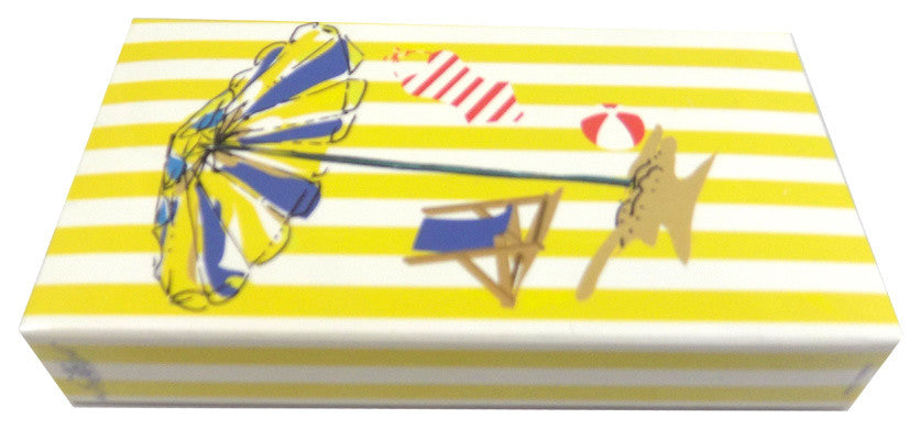 The Joy of Light Matches Beach Scene Yellow Striped Embossed 4"  Matchbox