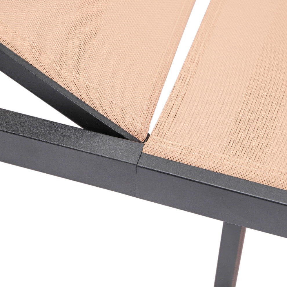 LeisureMod Marlin Patio Chaise Lounge Chair With Black Frame, Light Brown
