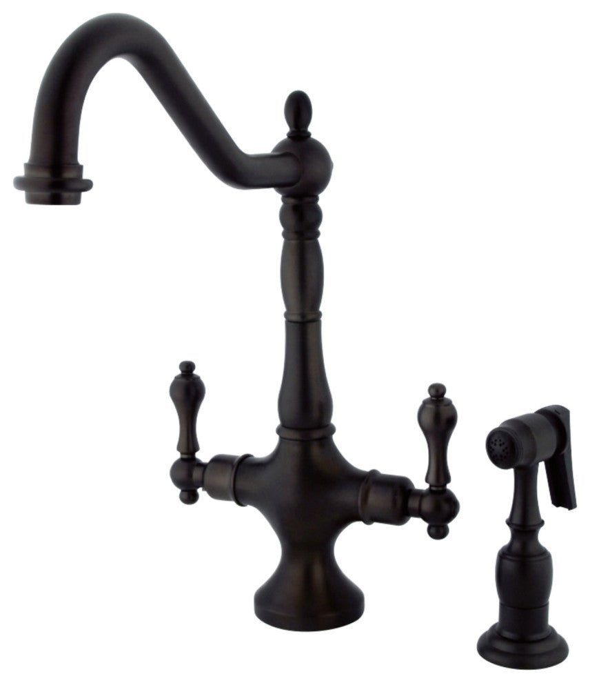 Kingston Brass 2-Handle Kitchen Faucet With Brass Sprayer, Oil Rubbed Bronze