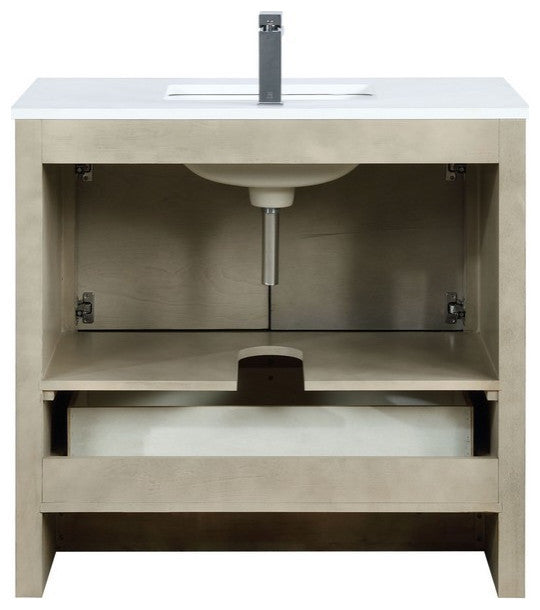 Lafarre Contemporary 36" Rustic Acacia Bathroom Vanity Set, Labaro Brushed Nicke