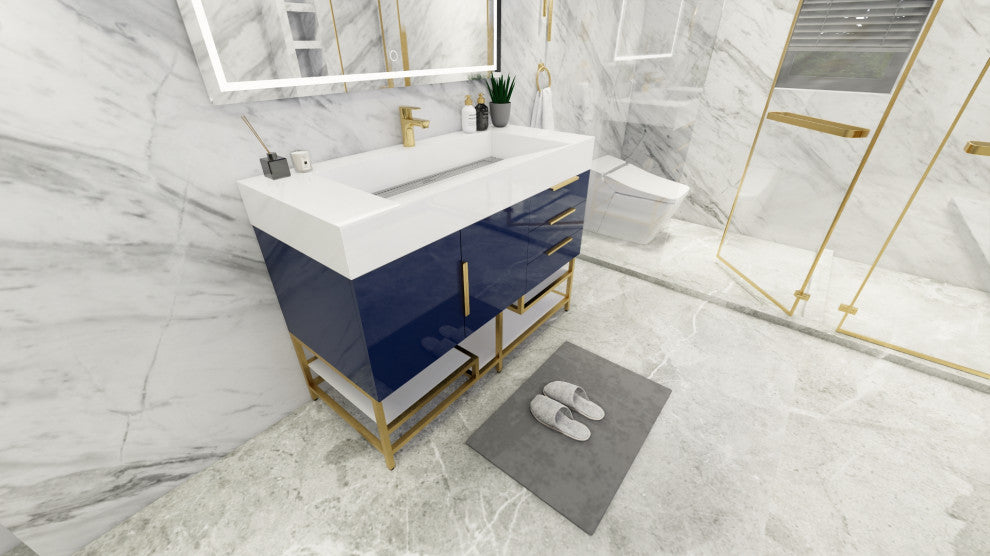 Madison 48" Free Standing Vanity with Reinforced Acrylic Sink, High Gloss Blue