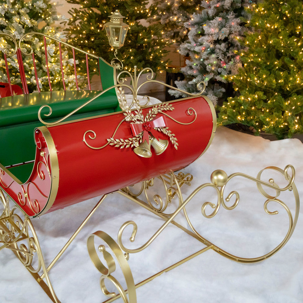 Large Victorian Christmas Sleigh, Red, Green, Gold