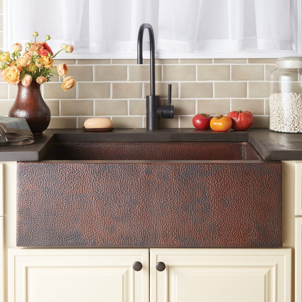 Pinnacle Copper Farmhouse Kitchen Sink, Antique Copper