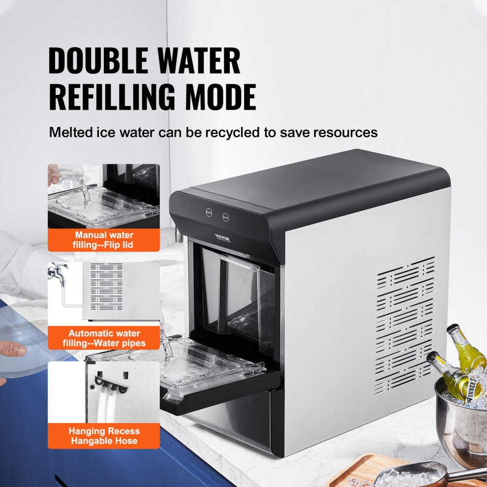 VEVOR Nugget Ice Maker Countertop 37Lbs/24H Portable Ice Cube Machine Self-Clean