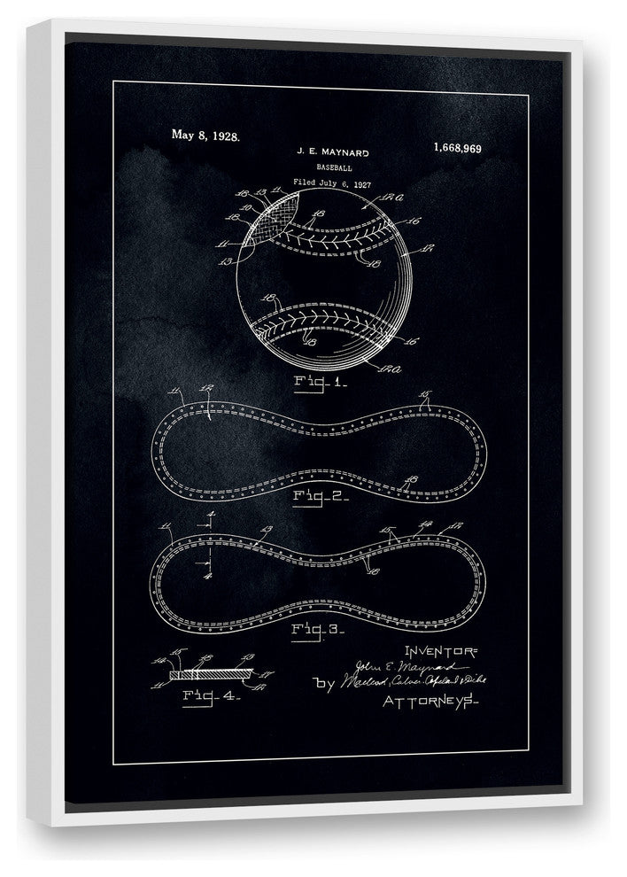Baseball Patent Print 1928 20x30 Black Floating Framed Canvas