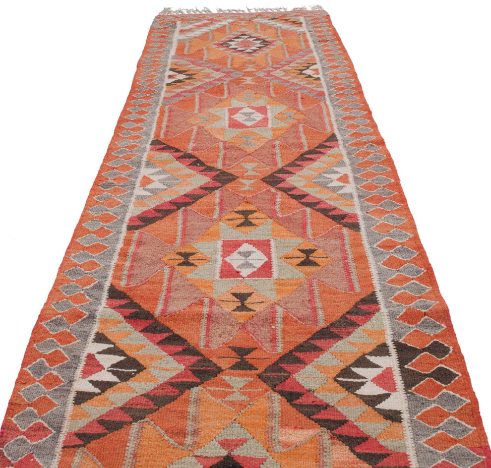 Vintage Turkish Kilim Runner 3' 4" x 12' 1", 40 in. x 145 in.