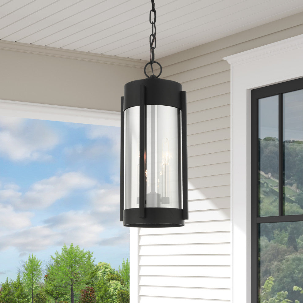 Sheridan 2 Light Black/Brushed Nickel Candles Medium Outdoor Pendant Lantern