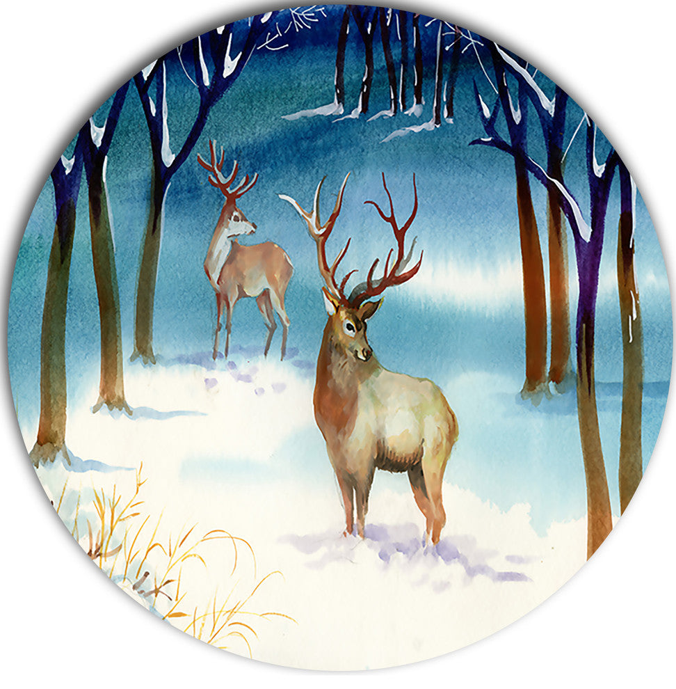 Amazing Winter Forest With Deer, Landscape Round Wall Art, 23"