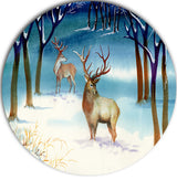 Amazing Winter Forest With Deer, Landscape Round Wall Art, 23"