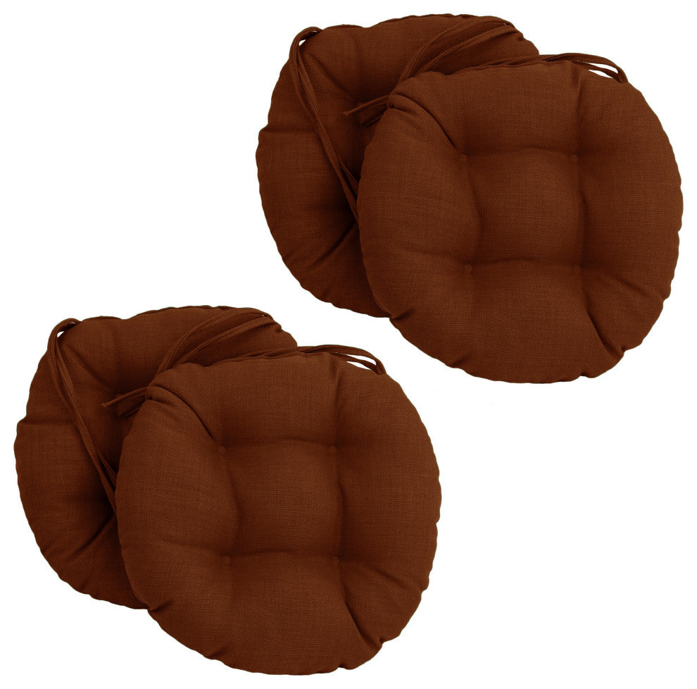16" Polyester Solid Outdoor Round Tufted Chair Cushions, Set of 4, Cinnamon