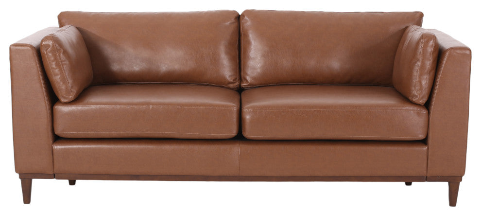 Ayers Faux Leather Upholstered 3 Seater Sofa, Cognac + Espresso